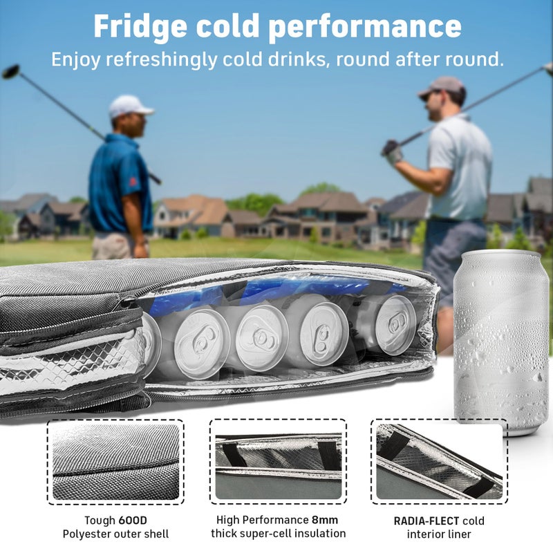 INTHEZONE Frostbox Golf Bag Cooler with Ice Pack | Insulated 6-Can Beer Sleeve | Stays Cold for Hours Discreet Hidden Design - Fits in Golf Bag - Black/Gray - Image 5
